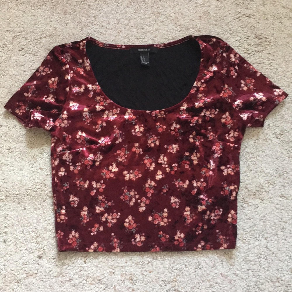 Forever21 velvet floral crop top